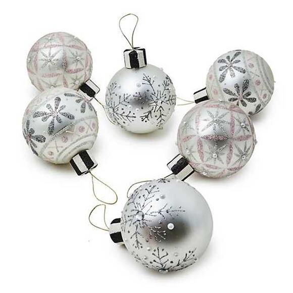 MACKENZIE-CHILDS Crystal Palace Snowflake Glass Ball Ornaments Set of 6 NEW - Picture 1 of 2